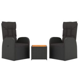 Berkfield Home 3 Piece Garden Lounge Set Black Poly Rattan&Solid Wood Acacia - thumbnail 3