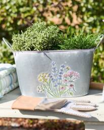 Dibor Traditional Wildflower Summer Outdoor Garden Metal Planter with Handles in Grey - Size: Large - thumbnail 1