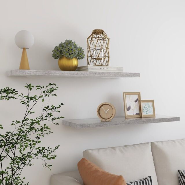 Berkfield Home Floating Wall Shelves 2 pcs Concrete Grey 90x23.5x3.8 cm MDF - image 1