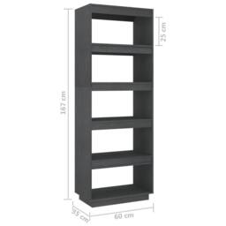 Berkfield Home Book Cabinet/Room Divider Grey 60x35x167 cm Solid Pinewood - Size: 60 x 35 x 167 cm - thumbnail 8