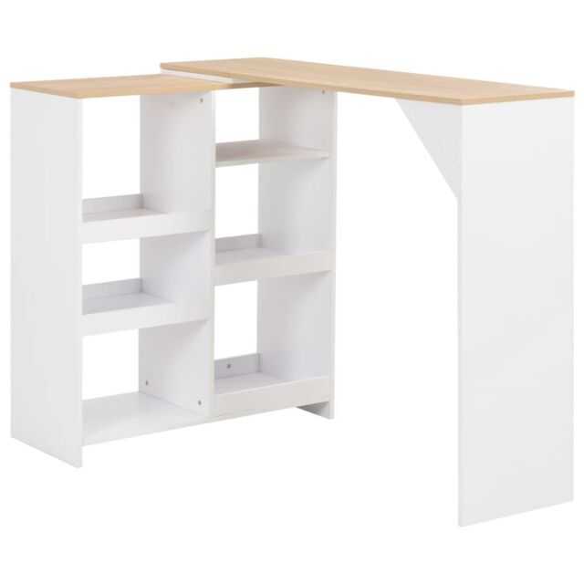Berkfield Home Bar Table with Moveable Shelf White 138x39x110 cm - Size: 138 x 39 x 110 cm - image 1