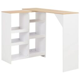 Berkfield Home Bar Table with Moveable Shelf White 138x39x110 cm - Size: 138 x 39 x 110 cm - thumbnail 1