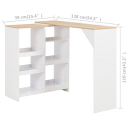 Berkfield Home Bar Table with Moveable Shelf White 138x39x110 cm - Size: 138 x 39 x 110 cm - thumbnail 6