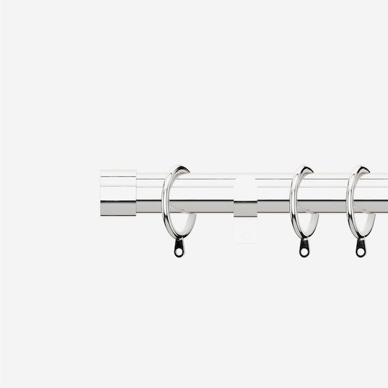 New Edge Blinds Polished Chrome 28mm End Cap Fixed Length Metal Curtain Pole in Metallic Silver - Size: 210 cm - image 1