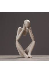 ExtraStar Abstract Resin Meditating Figure Tabletop Sculpture in Beige - thumbnail 1