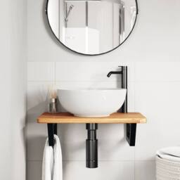 Berkfield Home Basin Shelf Wall Mounted Steel & Solid Wood Oak in Brown - thumbnail 3