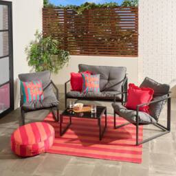 OHS Miami 4PC Table Chair Set Outdoor Metal Frame Garden Patio Furniture in Grey - thumbnail 1
