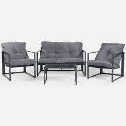 OHS Miami 4PC Table Chair Set Outdoor Metal Frame Garden Patio Furniture in Grey - thumbnail 6