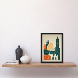 Artery8 Edinburgh Old Town Retro Street Illustration Artwork Framed Wall Art Print A4 in Black - thumbnail 2