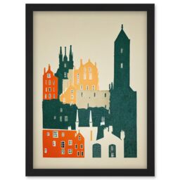 Artery8 Edinburgh Old Town Retro Street Illustration Artwork Framed Wall Art Print A4 in Black - thumbnail 1