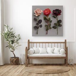 "Warren Reed - Designer 3 Red & Pink Roses Canvas - Size: W30"" x H30""" - thumbnail 1