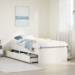Berkfield Home Bed Frame without Mattress with Drawers White 75x190 cm Small Single Solid Wood Pine - thumbnail 1