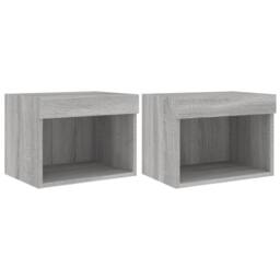 Berkfield Home Bedside Cabinets with LED Lights Wall-mounted 2 pcs Grey Sonoma - thumbnail 1