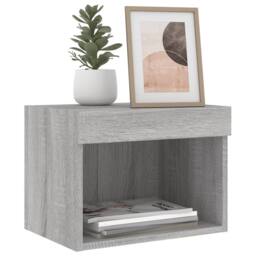 Berkfield Home Bedside Cabinets with LED Lights Wall-mounted 2 pcs Grey Sonoma - thumbnail 6