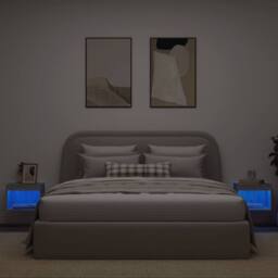 Berkfield Home Bedside Cabinets with LED Lights Wall-mounted 2 pcs Grey Sonoma - thumbnail 4