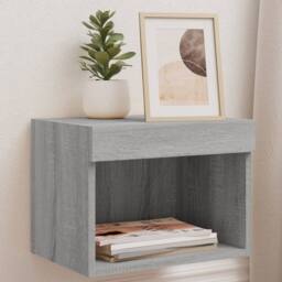 Berkfield Home Bedside Cabinets with LED Lights Wall-mounted 2 pcs Grey Sonoma - thumbnail 2