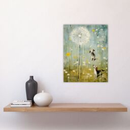 "Artery8 The Giant Dandelion & Curious Dogs Bright Oil Painting Unframed Wall Art Print Poster Home Decor Premium - Size: W12"" x H16""" - thumbnail 4