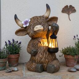 Garden Greatness Lunaria Highland Cow LED Lantern Garden Ornament