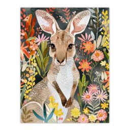 "Artery8 Cute Baby Kangaroo with Vibrant Spring Flowers Wall Art Print - Size: W18"" x H24""" - thumbnail 1