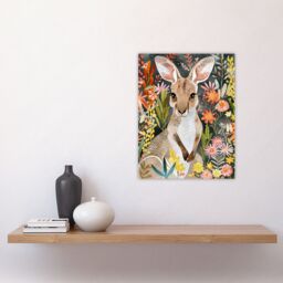 "Artery8 Cute Baby Kangaroo with Vibrant Spring Flowers Wall Art Print - Size: W18"" x H24""" - thumbnail 4