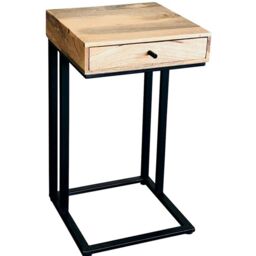Jaipur Furniture Ltd Ravi Iron Base 1 Drawer Large Side Table - Mango Wood - L35 x W35 x H60 cm - Mango Light Finish in Brown - thumbnail 2