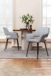 Set of 2 Grey Linen Dining Chair with Metal Legs - thumbnail 1