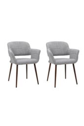 Set of 2 Grey Linen Dining Chair with Metal Legs - thumbnail 2