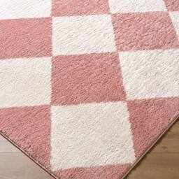 Livabliss Fossay Shag-Washable Pink Ivory Modern High Pile Diamond Pattern Rug - Size: 200 cm x 275 cm - thumbnail 6