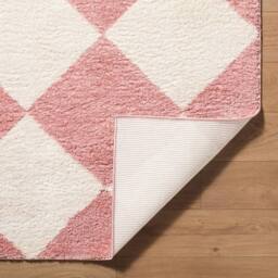 Livabliss Fossay Shag-Washable Pink Ivory Modern High Pile Diamond Pattern Rug - Size: 200 cm x 275 cm - thumbnail 4