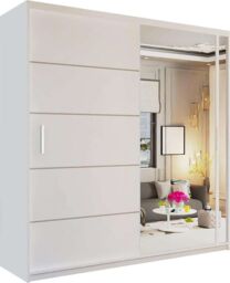 MN Furniture Double Door Sliding Mirror Wardrobe - LED Light 180cm x217cm in White - Size: 180 cm x217 cm - thumbnail 2
