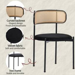 Merax Set of 4 Black Velvet Rattan Dining Chairs - thumbnail 6