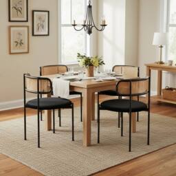Merax Set of 4 Black Velvet Rattan Dining Chairs - thumbnail 4