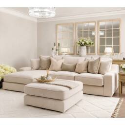 Home & Love Nebraska Luxury Left Chaise Corner Fixedback Sofa - Naples Cream - thumbnail 1