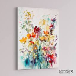 "Artery8 Wild Flowers Abstract Watercolour Canvas Wall Art Print - Size: W18"" x H24""" - thumbnail 2