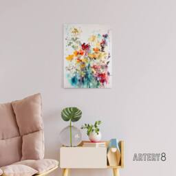 "Artery8 Wild Flowers Abstract Watercolour Canvas Wall Art Print - Size: W18"" x H24""" - thumbnail 3