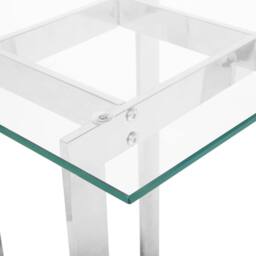 Wyld and Coco Tempered Glass Coffee Table Square Polished Stainless Steel Base in Silver - thumbnail 5