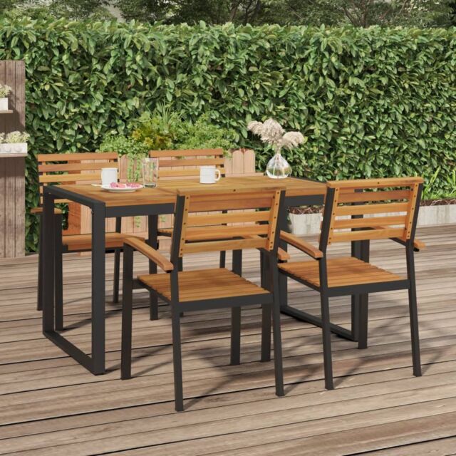 Berkfield Home Garden Table with U-shaped Legs 140x80x75 cm Solid Wood Acacia in Brown - Size: 140 x 80 x 75 cm - image 1