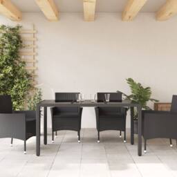 Berkfield Home Garden Table with Glass Top Black 150x90x75 cm Poly Rattan - Size: 150 x 90 x 75 cm - thumbnail 1