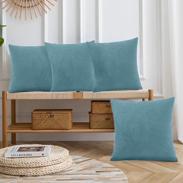 Luxury Living Set of 4 Velvet Chenille Cushions 45cm x 45cm with Removable Covers & Plush Pads - Soft, Stylish Home Décor - Size: 45 cm x 45 cm - image 1