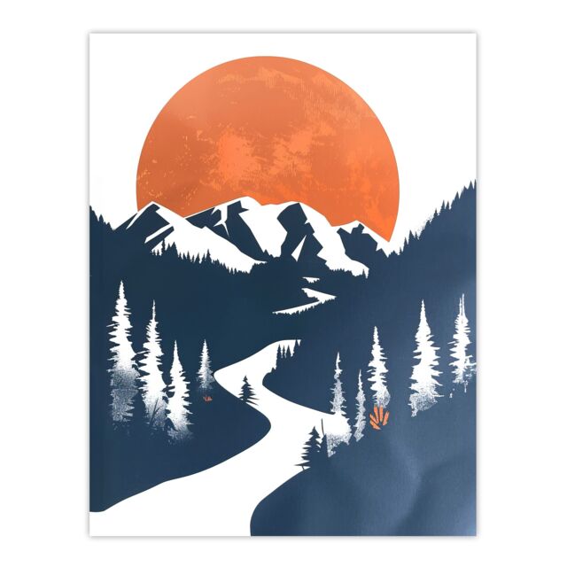 "Artery8 Orange Full Moon Over Blue Mountain Hiking Trail Wall Art Print - Size: W24"" x H32""" - image 1