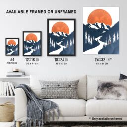 "Artery8 Orange Full Moon Over Blue Mountain Hiking Trail Wall Art Print - Size: W24"" x H32""" - thumbnail 3