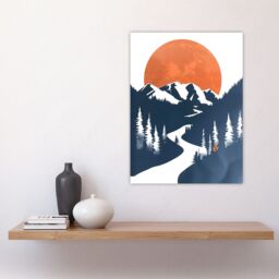 "Artery8 Orange Full Moon Over Blue Mountain Hiking Trail Wall Art Print - Size: W24"" x H32""" - thumbnail 4