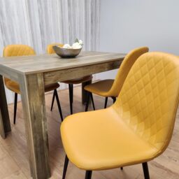 KOSY KOALA Rustic Effect Wooden Dining Table Set with 4 Mustard Gem Pattern Chairs Dining Room Furniture in Brown - thumbnail 2