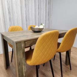 KOSY KOALA Rustic Effect Wooden Dining Table Set with 4 Mustard Gem Pattern Chairs Dining Room Furniture in Brown - thumbnail 5