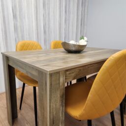 KOSY KOALA Rustic Effect Wooden Dining Table Set with 4 Mustard Gem Pattern Chairs Dining Room Furniture in Brown - thumbnail 3