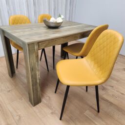 KOSY KOALA Rustic Effect Wooden Dining Table Set with 4 Mustard Gem Pattern Chairs Dining Room Furniture in Brown - thumbnail 6
