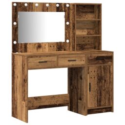 Berkfield Home 2 Piece Dressing Table Set with LED in Old Wood Finish in Brown - thumbnail 2