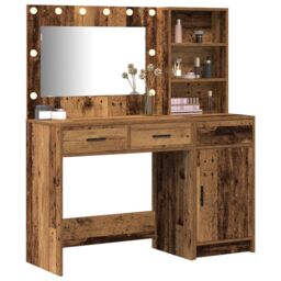 Berkfield Home 2 Piece Dressing Table Set with LED in Old Wood Finish in Brown - thumbnail 3