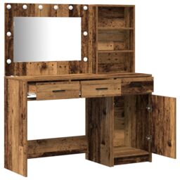 Berkfield Home 2 Piece Dressing Table Set with LED in Old Wood Finish in Brown - thumbnail 6