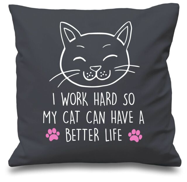 "60 SECOND MAKEOVER Grey Cushion Cover Cat I Work Hard So My Cat Can have A Better Life 16"" x 16"" Mum Friend Gift Decorative - Size: 40 cm x 40 cm"